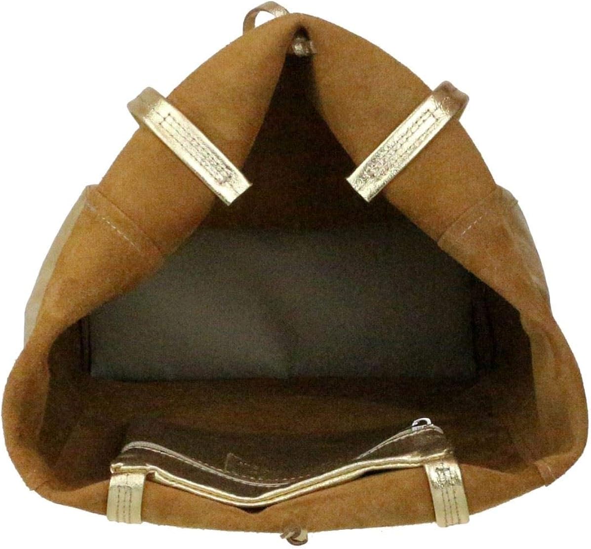 Girly Handbags Womens Open Top Genuine Leather Handbag - Metallic Gold - Image 4