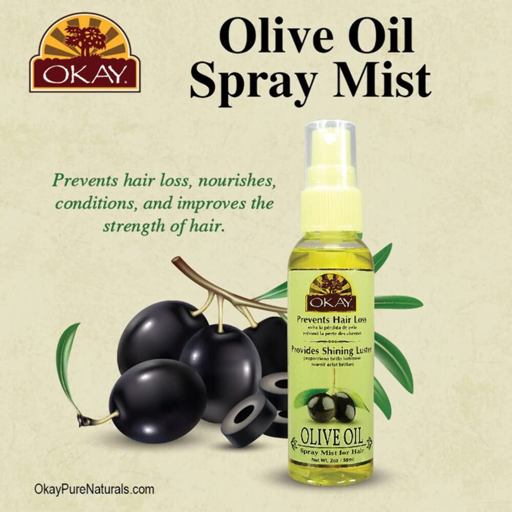 Okay Olive Spray Mist Oil For Hair Helps Prevents Hair Loss For All Skin&Hair Types, 2 Fl Oz