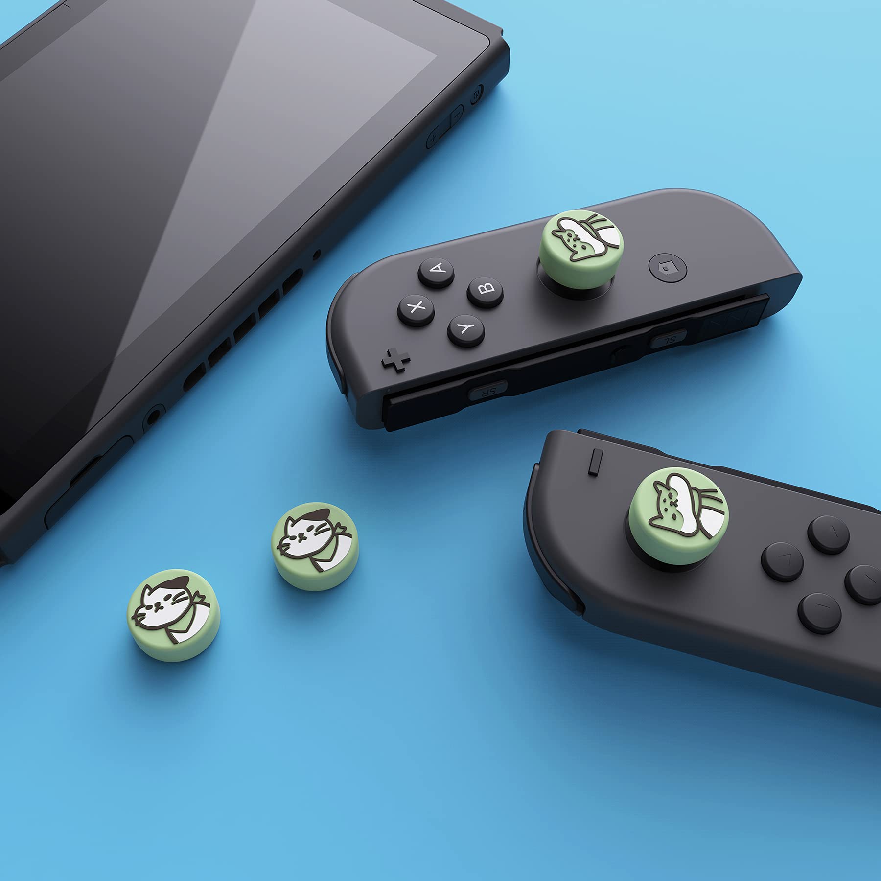 eXtremeRate Joystick Caps for Nintendo Switch & Lite, Stick Attachments Accessories, Silicone, Analogue Controller, Joystick Cover, Joycon Stick Cap for Switch & Lite (Kitten & Puppy Matcha Green)