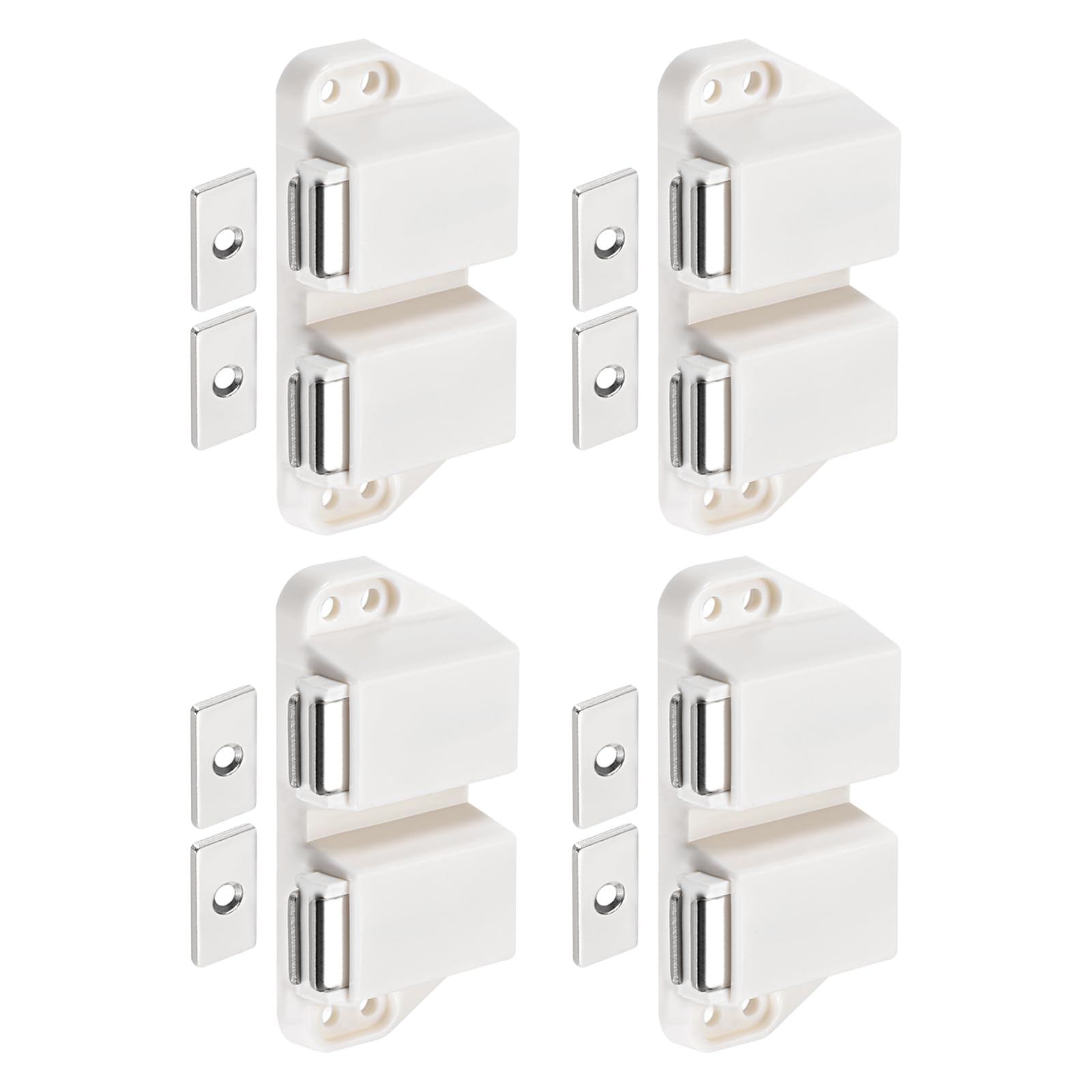 DTGN 35x69mm(LxW) Magnetic Touch Latch - 4 Pack - Good for Kitchen Cupboard Drawer Furniture - Plastic Catch Magnetic Push Open Latch - White