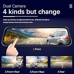 CAMECHO 9.66" Mirror Dash Cam Rear View Mirror