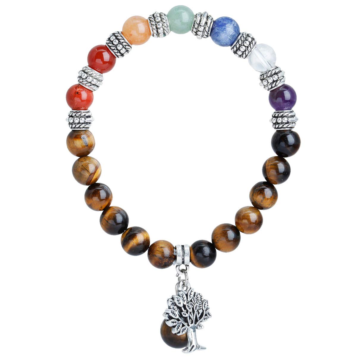 KYEYGWO 8mm Tree of Life Chakra Bracelet, Reiki Healing Balancing Lucky Charm Stretch Stone Beads Bracelet for Unisex