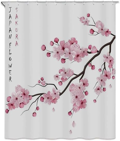 Amazon アジアの装飾 シャワーカーテン 90 X 180cm 花が咲く日本の桜の枝のイラスト春の装飾的な自由奔放に生きるアート お風呂 シャワーカーテン 浴室カーテン 防水 防カビ おしゃれ ピンクホワイト シャワーカーテン ホーム キッチン オンライン通販