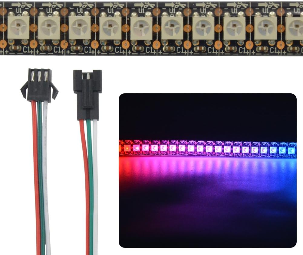 isharestrip 3.2FT 1M 144Pixels/m Programmable LED Strip Light WS2812B WS2811 Built-in 5050 RGB Digital Dream color Flex LED Strip Individual Addressable IP65 Waterproof 5V,Black PCB Black Chips