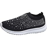 AngryMonkey Women's Rhinestones Mesh Sport Slip-on Shoes,Non Slip Good Arch Breathable Lightweight Casual Sock Sneaker Nurse Shoes