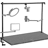 JUSMO LS15 Pro Camera Desk Mount, Aluminum Overhead Camera Mount Rig | DIY Length Height, 22lb Load, Aluminum, Multi-Device Expandable for DSLR Phone Light Microphone Streaming Studio Video