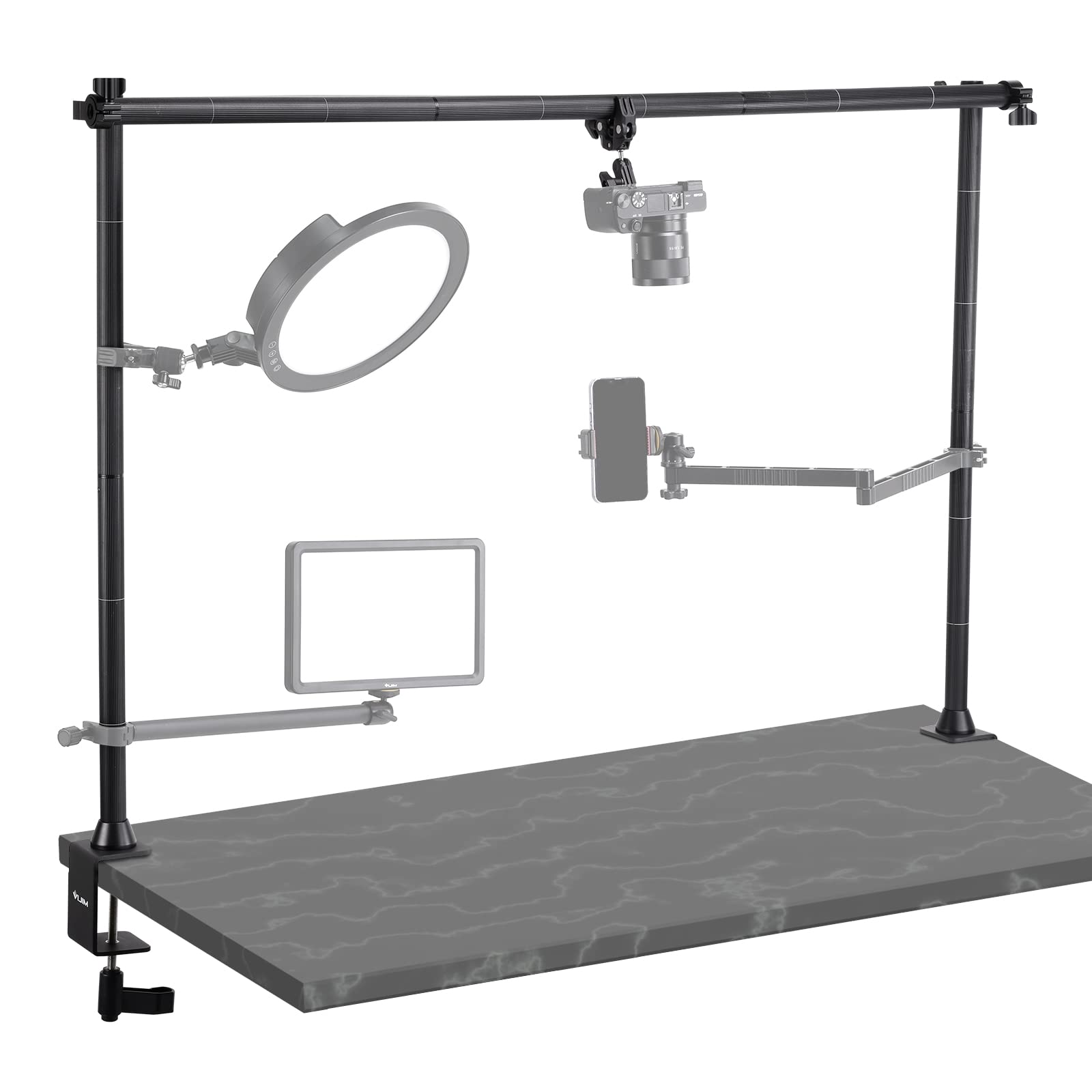Photo 1 of jusmo LS15 Desk Overhead Camera Mount Rig Top-Down Shots, Professional Aluminum Tabletop Multi-Device Mount Platform for Product Photography/Video Making/Picture Taking/Live Stream and More