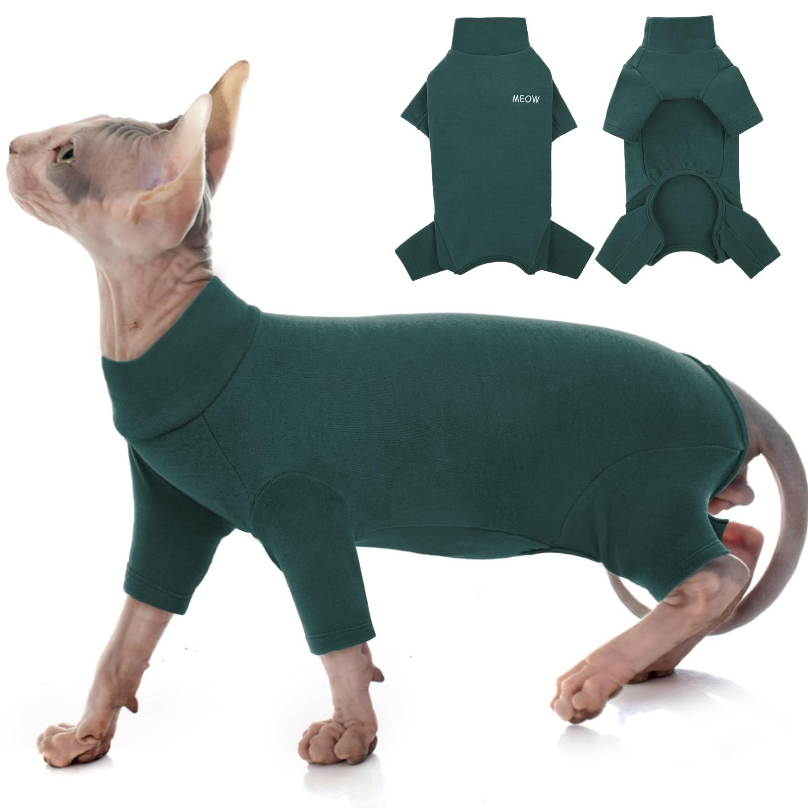 Cat Onesie, Cat Recovery Suit Kitten Clothes Extra Small Kitten Recovery Suit(Dark Green, XS) — image 1