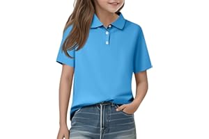 School 𝗨niform Shirts for Girls Short Sleeve Collared Button Closure P𝗼lo Shirt Summer Basic Solid G𝗼lf Tennis Tops