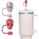 2 Pack Skull Straw Toppers for Stanley Cup 30&40oz, Tumbler Water Cup Accessories, Reusable Dust-Proof 3D Straw Cover Cap, Hollaween Gift (Green&Red)