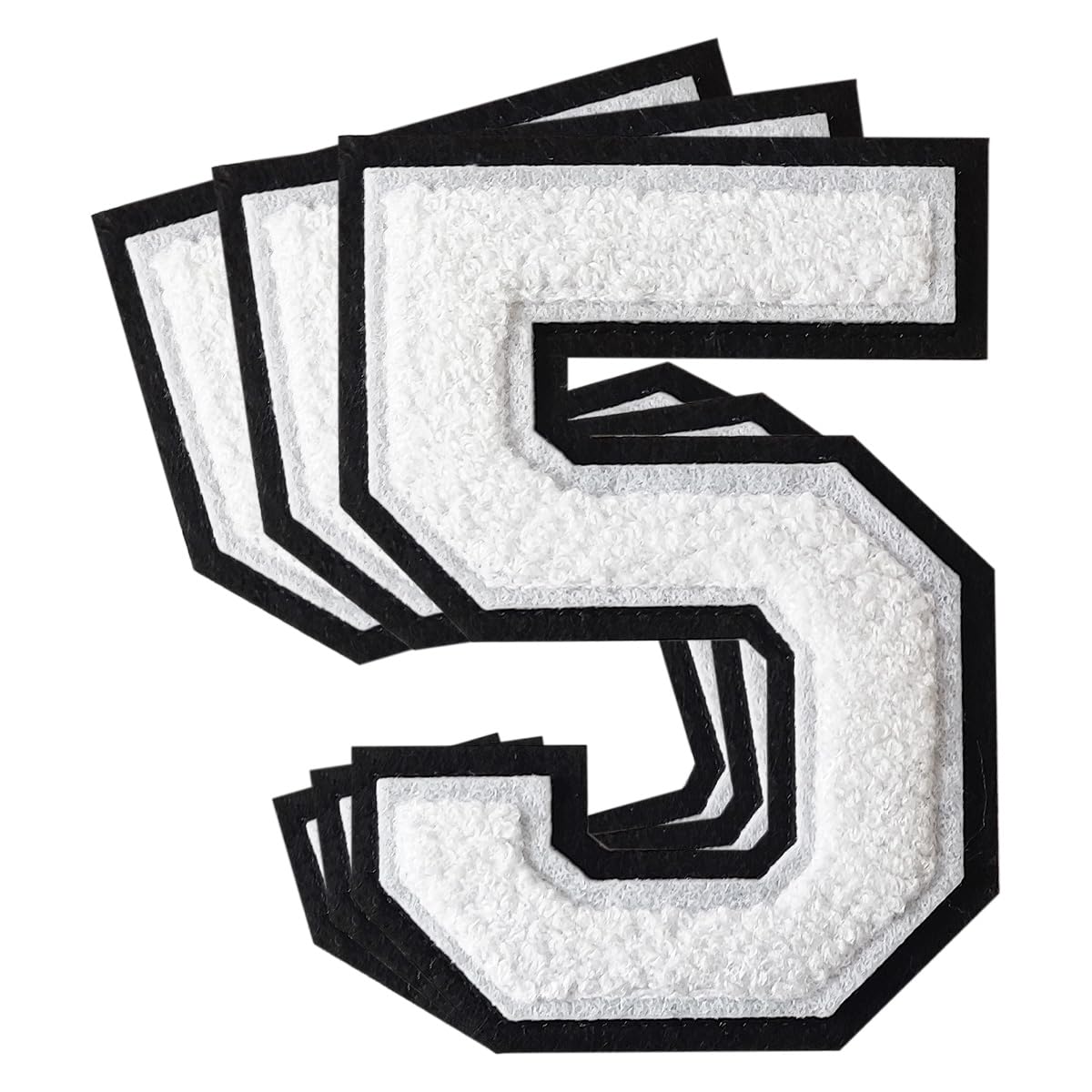 Photo 1 of 3Pcs Chenille Number Patches Iron on Patches Varsity Letter Patches Chenille Embroidered Patches Sew On Patches for Clothing Hat Bags Jackets Shirt (White, 5)