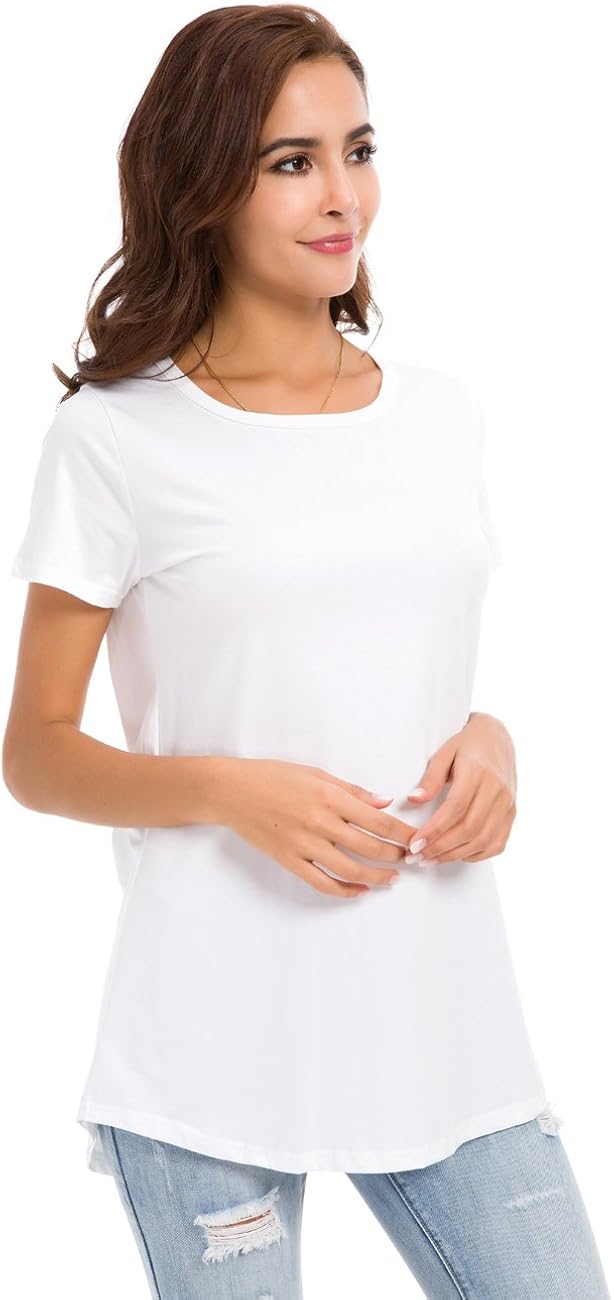 Women's Cotton TShirts Short Sleeve Loose Comfy Basic Plain Tunic Tee at Amazon Women’s