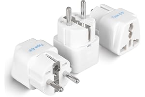 Ceptics Schuko, Germany France Travel Power Adapter, Grounded European Plug - Type E/F Outlet, Adaptor for USA to Europe EU Socket - 3 Pack - Use In Norway, Korea, Spain, Greece, Russia, Iceland