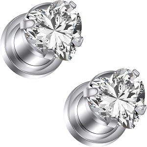 Qiwnswoy 8G -1/2" Gauges for Ear Surgical Steel Heart CZ Screw Fit Flesh Tunnels 8G 6G 4G 2G 0G 00G 1/2 Inch Plugs Hollow Gau