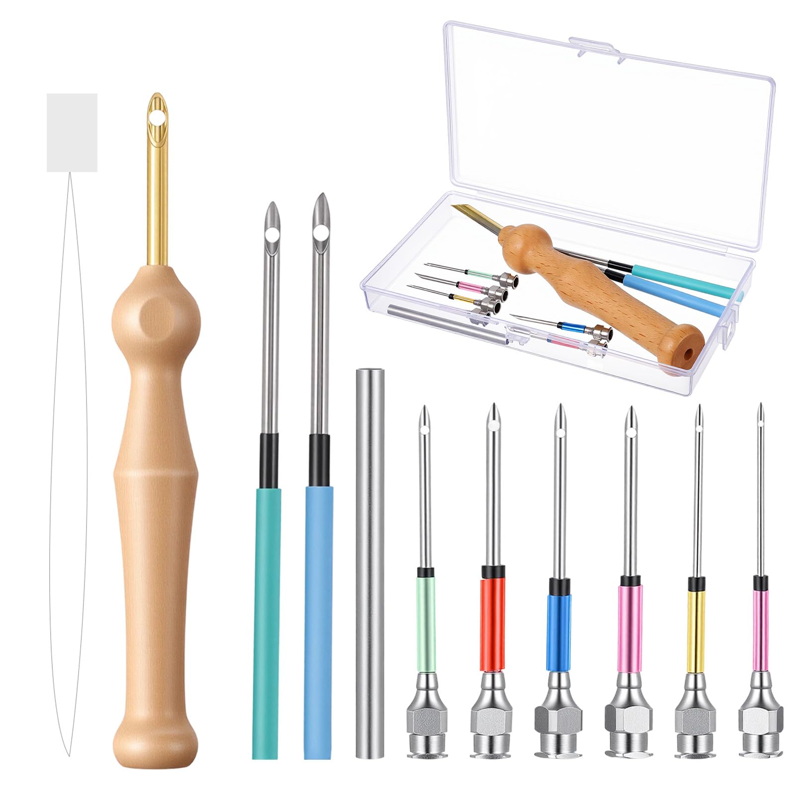 Photo 1 of 12 Pcs Punches Needle Tool in Various Sizes Punch Needles Wooden Handle Embroidery Pen Set Adjustable Embroidery Kits Punch Needle Kit with Storage Box for Adult Beginner DIY Craft Decoration Gift