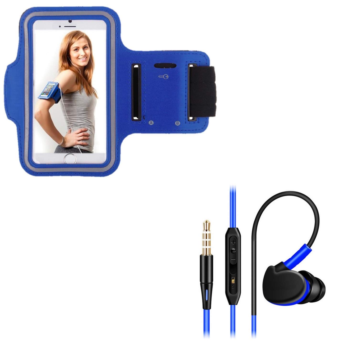 Sport Pack for Samsung Galaxy S10+ Smartphone (Sports Armband + In-Ear Sport Earphones with Microphone) Running T7 (Blue)
