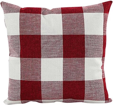 Doupoo Square Tartan Cotton Throw Pillow Case Plaids Cushion Cover 18 x 18 - Pillow cover Decorative (A-style Red)