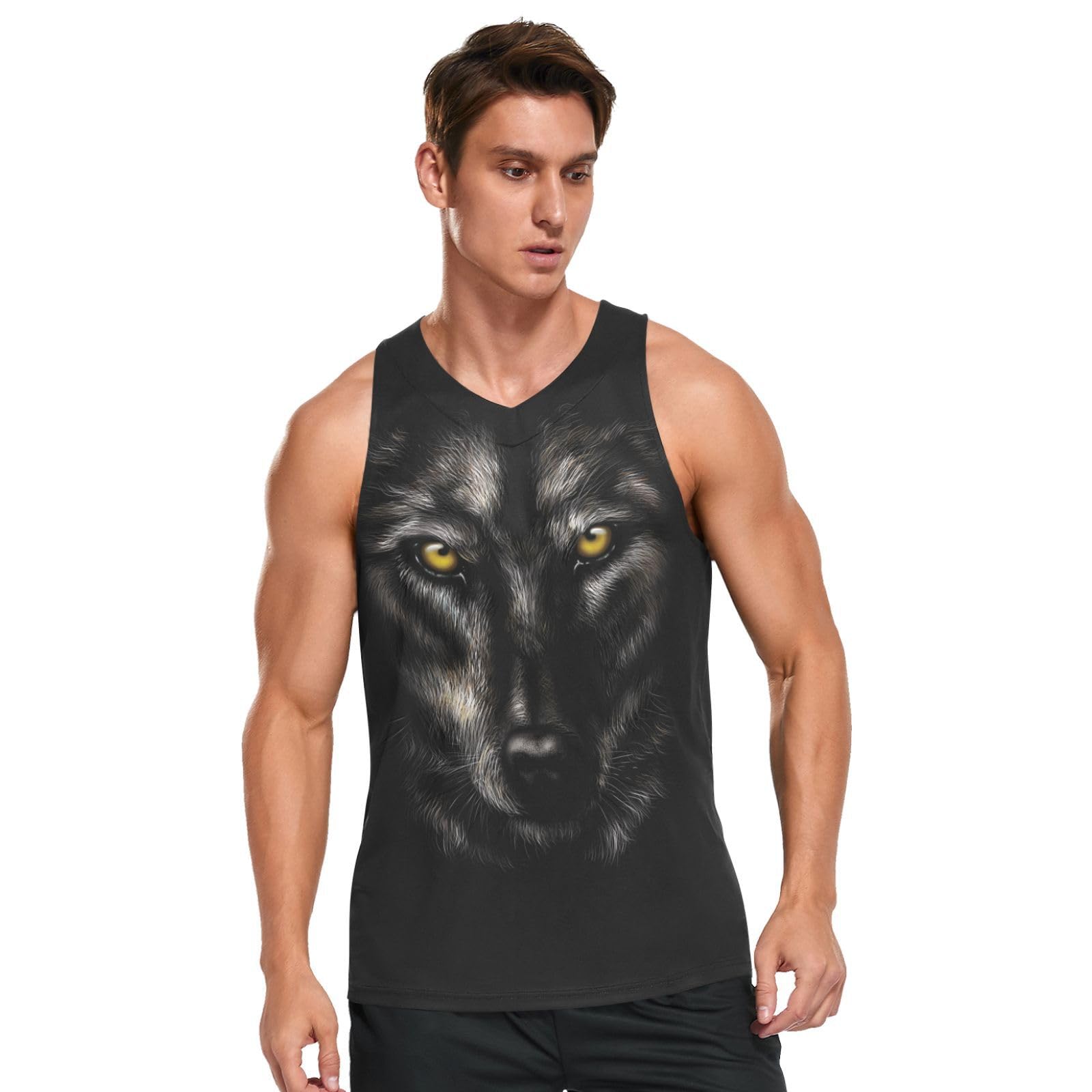 JHKKU Men's Tank Top Black Wolf Graphic Sleeveless