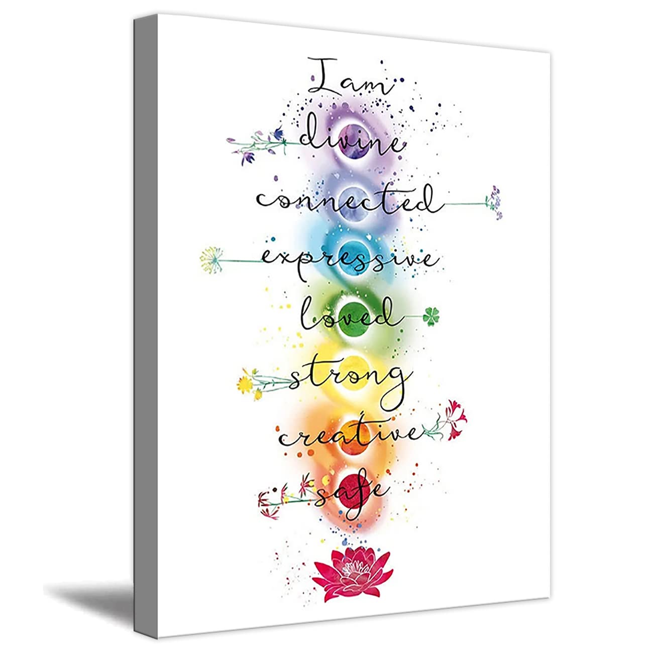 ZHONGYUTONG 7 Chakra Quotes Sign Canvas Print Posters Yoga Zen Meditation Wall Art Lotus Flower Mandala Painting Motivational Spiritual Picture, (7 Chakra, 16''x24'' (40x60cm) Frame)