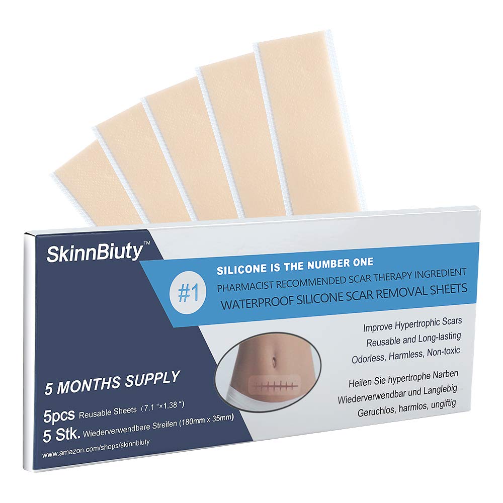 Professional Soft Silicone Scar Sheets, Prevents & Treats All Scars, Soften and Flattens Scars Resulting from C-section, Surgery, Injury, Burns, Acne, 5.9"×1.38", 5 Sheets(5 Months Supply)… : Beauty