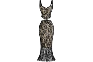 SOLY HUX Women's Floral Lace Skirt Set 2 Piece Sleeveless Top and Bodycon Fishtail Skirts Summer Coquette Outfits
