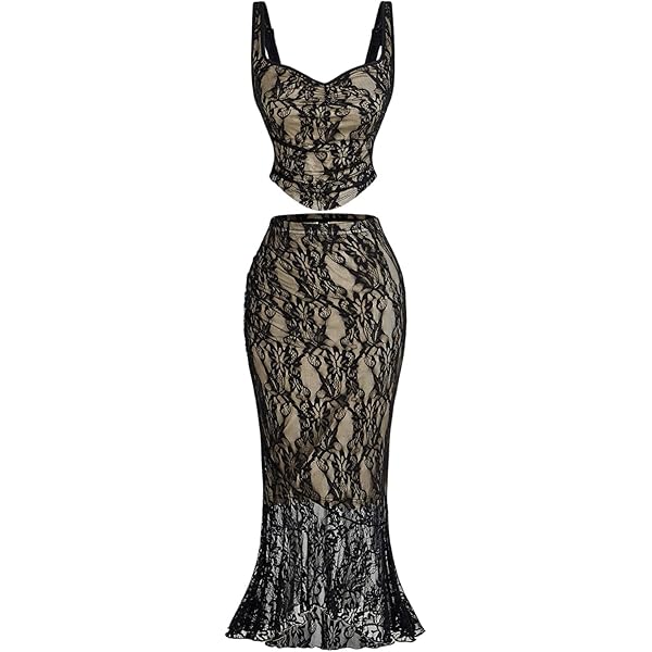 SOLY HUX Women's Lace Strapless Bodycon Midi Dress Summer