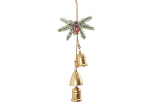 BELLDESIGNS Antique Gold Foil Christmas Bells for Door Bell Knob Hanger with Metal Jingle Bells,Pine Cone,Leafs and Berries,Home Décor,Wreath/Holiday Tree/Door/Wall Hanging Ornament for DIY