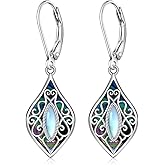 Moonstone Filigree Earrings for Women Sterling Silver Abalone Earrings Teardrop Leverback Dangle Drop Abalone Shell Jewelry Gifts