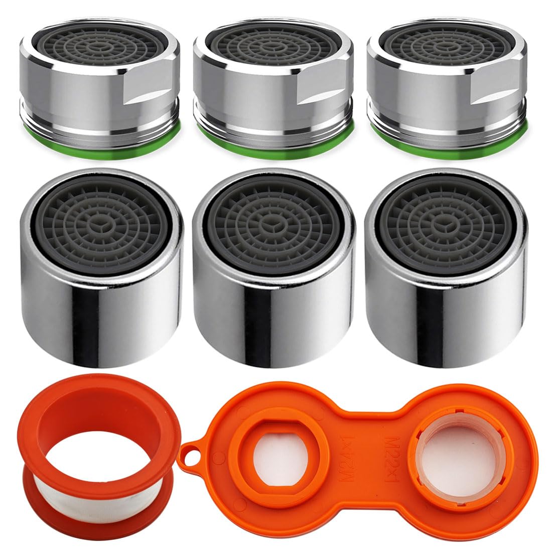 SHSMPXOY 6 Pieces Tap Aerator 22mm/ 24mm Faucet Aerator Tap Filter Nozzle Replacement Parts Faucet Adapter Kit with Gaskets for Kitchen Sink Bathroom Shower, with Wrench Plumbers Tape