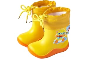 IWIHMIV Kids Rainboots Toddler Rubber Rain Cartoon Rain Shoes Outdoor Non Slip Drawstring Water Shoes for Boys Girls