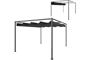 Outsunny 10' x7' Patio Pergola with Retractable Canopy, Outdoor Sun Shelter, Yard Shade, Black