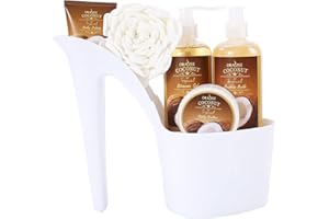 Spa Gift for Women - 5 Pcs Luxury Heel Shoe Spa Basket for Women Coconut Scent Home Relaxation Set w/ Body Lotion & Butter, Shower Gel, Bubble Bath - Birthday, Self Care Gifts for Women by Draizee