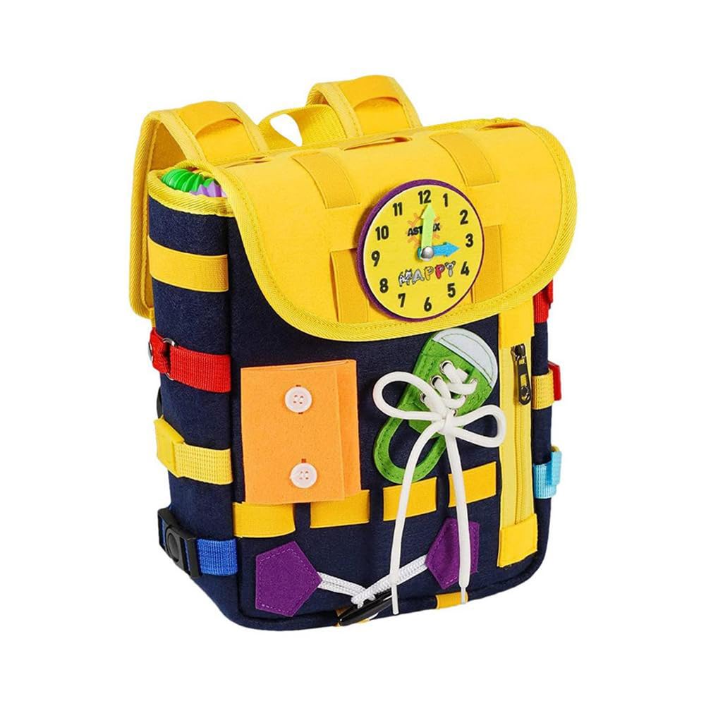 Asweal Toddlers Busy Board Backpack with 10 Pcs Pop-tubes Montessori Sensory Toy Basic Life Skills Learning Activity Toys for Preschool Kids 3 4 5 years old