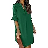 QACOHU Summer Dresses for Women V Neck Ruffle Short Sleeve Casual Shift Dress