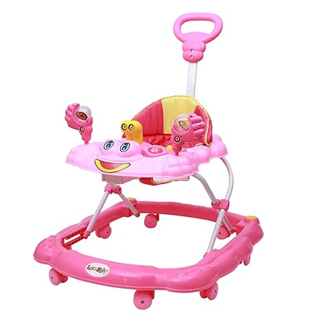 Love Baby Ultra Soft Seat Baby Activity Walker with Parental Control Handle, Adjustable Height and Musical Tray and Toys (6 Months to 3 Years) (Pink)