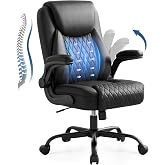 GTPOFFICE Executive Office Chair with Comfortable Lumbar Support, Ergonomic Gaming Chair with Flip-up Armrests &amp; Zoned Pressure-Relief Cushion, Comfy PU Leather Desk Chair, Black
