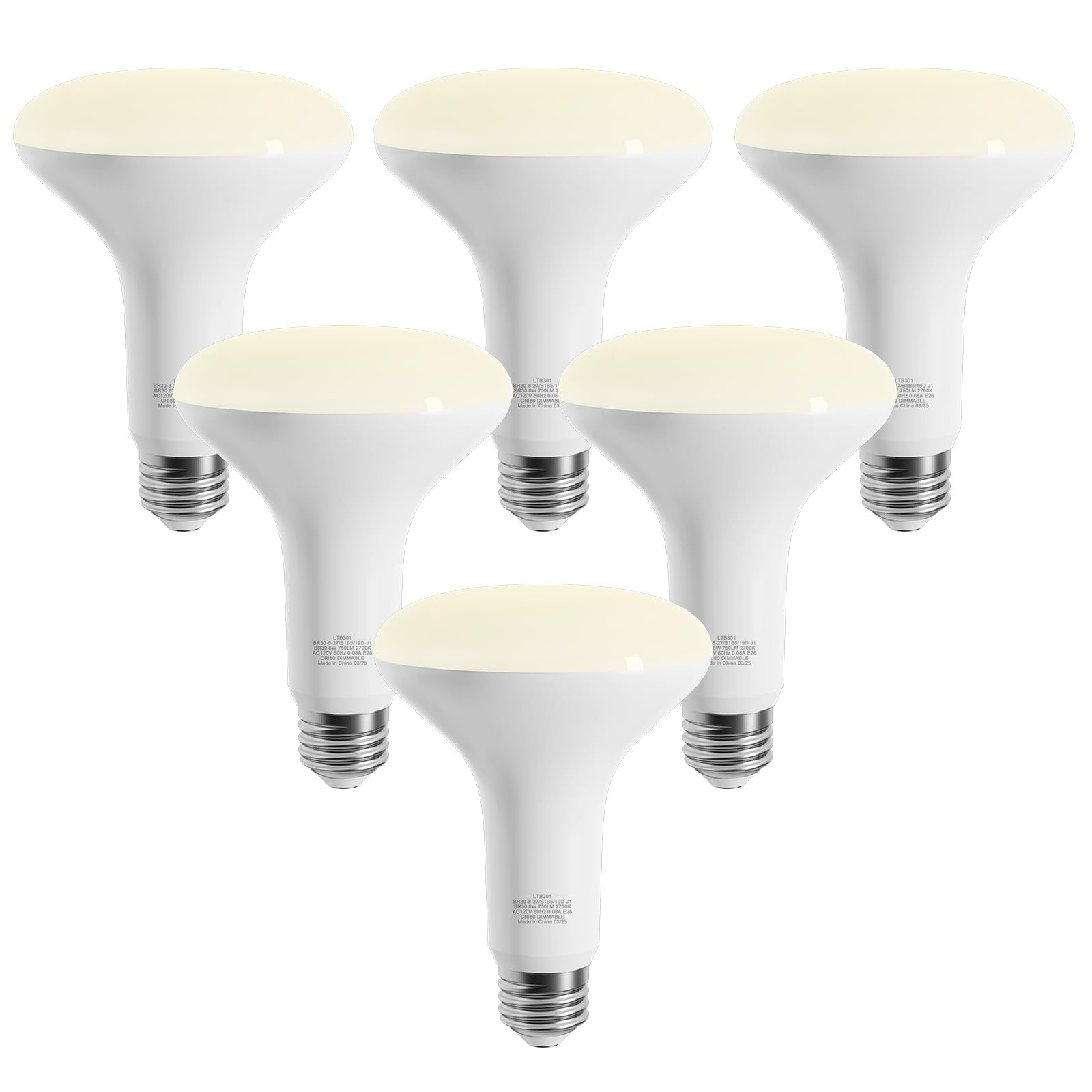 Photo 1 of (2) novapollo LED Flood Light Bulbs, BR30 Dimmable 750LM Recessed Light Bulbs, 8W(65W Equivalent), CRI80, 2700K Soft White, 15000 Hours, E26 Base LED Can Bulb, 6 Pack