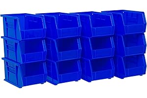 Akro-Mils 30237 AkroBins Plastic Storage Bin Hanging Stacking Containers, 9-Inch x 6-Inch x 5-Inch, Blue, 12-Pack