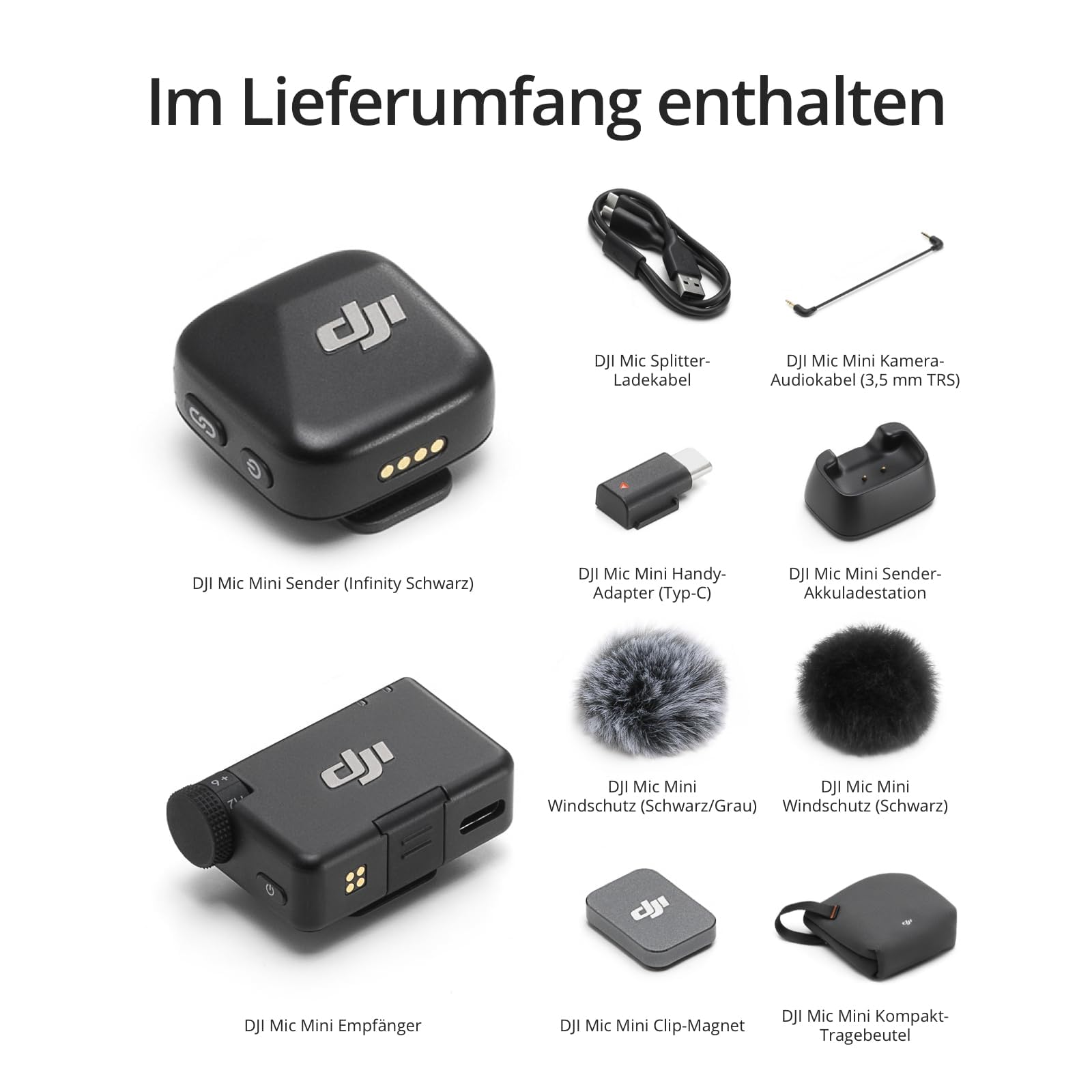 DJI Mic Mini (1 TX + 1 RX), Wireless Lavalier Microphone for iPhone/Camera/Android, Ultralight, Detail-Rich Audio, Noise Cancelling, Automatic Limiting, Vlog, Streaming, 400m Transmission