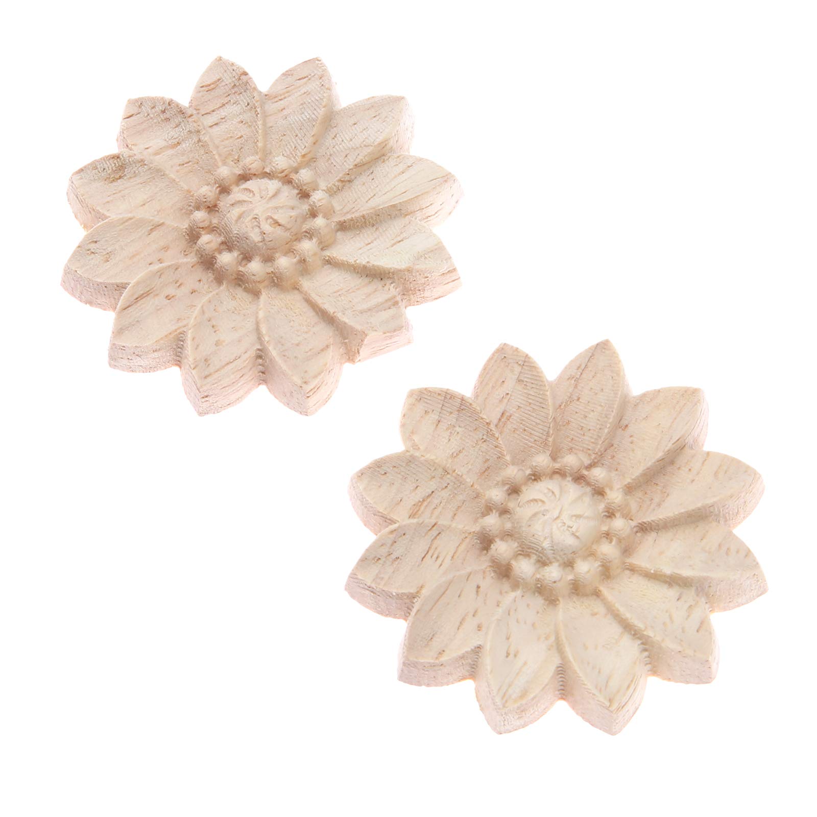 MUXSAM 2Pcs Unpainted Exquisite Clear Flower Wood-Carved Corner Decal Applique Frame Onlay Furniture Decoration 5cm