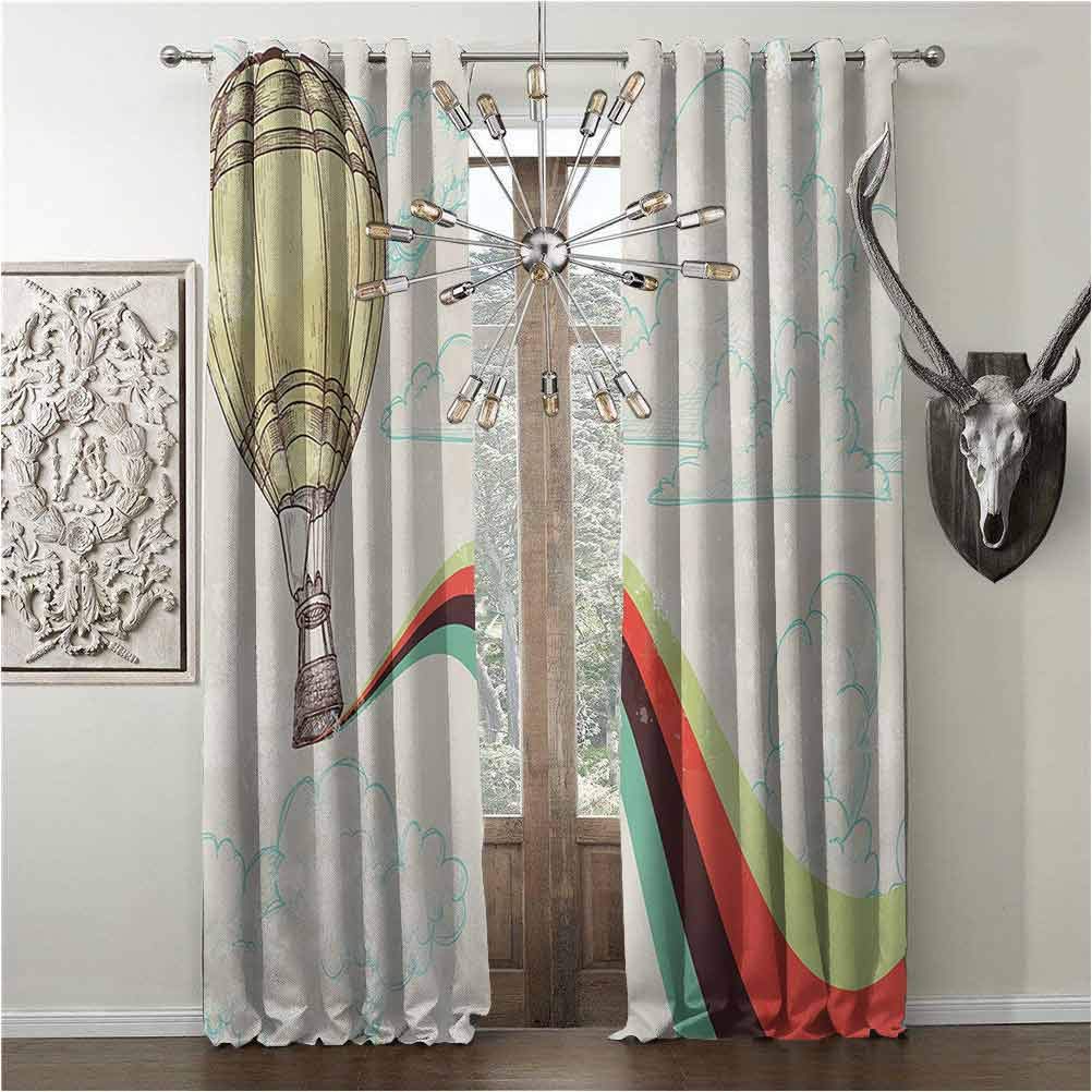 hengshu Heat-Insulation Curtains, Vintage, Black-Out Shades Curtain, Hot Air Balloon in Rainbow Destination Adventure Follow Your Dreams Icon Pop Boho, W120 x L108 Inch, Multicolor, Grommets Drapery,