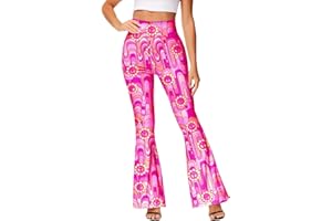 Deerose Women's High Waist Stretch Bell Bottom Slim-Fit Flare Leg Hippie Pants