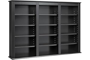 Prepac 3 Column Display Media Cabinet, Triple Wall Mounted Storage, Black
