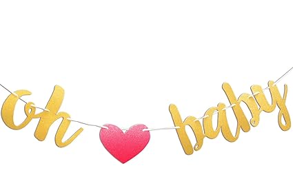 Buy Gold Glittery Letters Oh Baby With Pink Heart Banner For Baby