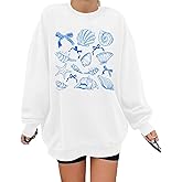 JINTING Seashell Sweatshirt for Women Bow Fleece Sweatshirt Oversized Y2K Pullover Aesthetic Preppy Long Sleeve Shirt