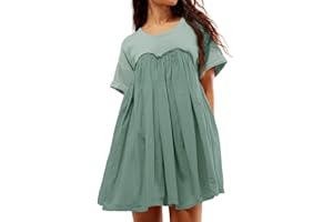 midelxp Womens Babydoll Dress Y2k Short Sleeve Mini Dresses Summer Cute Crewneck Patchwork Flowy A Line Dresses with Pockets