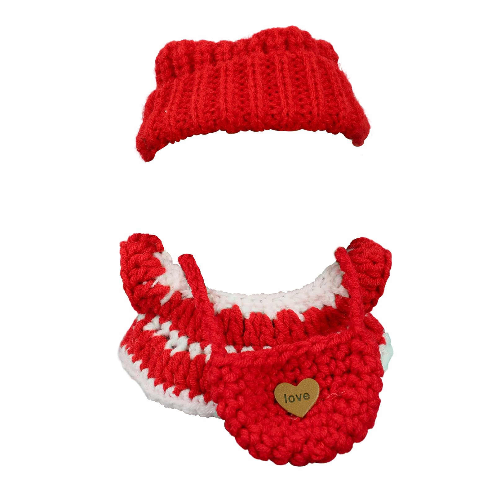 Sinbana 3pcs Doll Clothes Set for 17cm/6.7in Dolls, Includes Cashmere Hat Skirt & Bag Cute and Stylish Doll Outfit Clothing Replacement Accessories Only (Red)