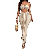 SOLY HUX Women's Twist Cut Out Bodycon Maxi Dress Strapless Sleeveless Tie Front Split Tube Dresses