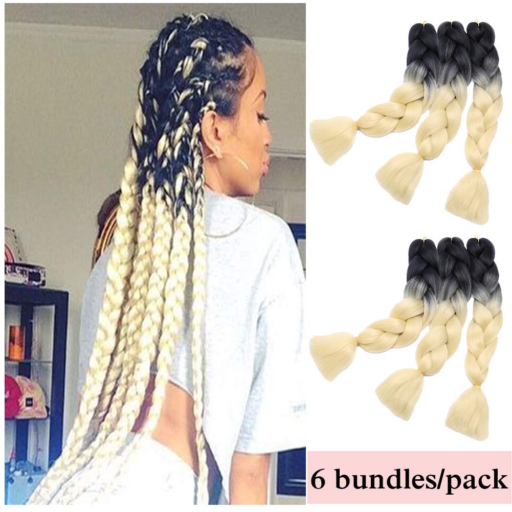 Amazon Com Ombre Jumbo Braiding Hair Black To White 6 Bundles