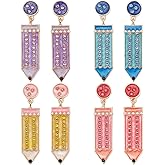 ANATTASOUL 4 Pairs Beaded Pencil Earrings Teacher Earrings for Women Rhinestone Crystal Dangle Drop Earrings Colorful Stud Earrings Teacher Appreciation Gift Back to School Piercing Jewelry Set
